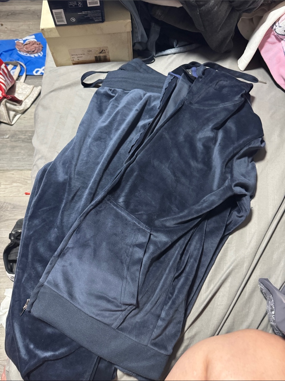 Navy Velour Zip-Front Hoodie Jacket - Women